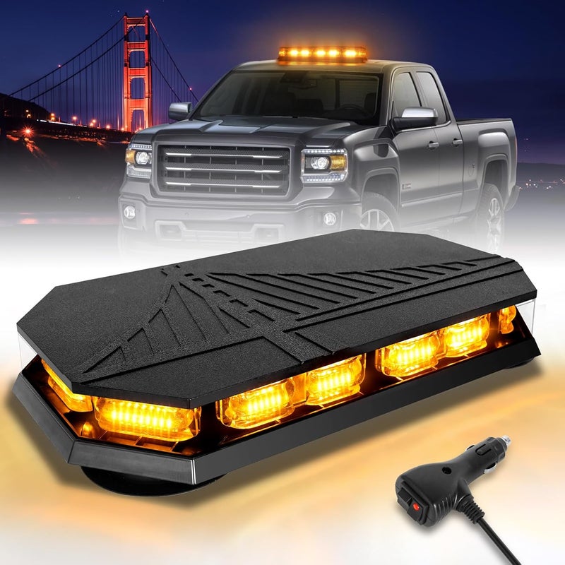 HLauto 406D Rooftop Emergency Strobe Lights Bar, 102 LED Amber Mini Beacon Safety Flashing Warning Traffic Lights Bar w/Magnetic Base for 12-24V Trucks, Construction Vehicles, Snowplow, Cars - Image 1